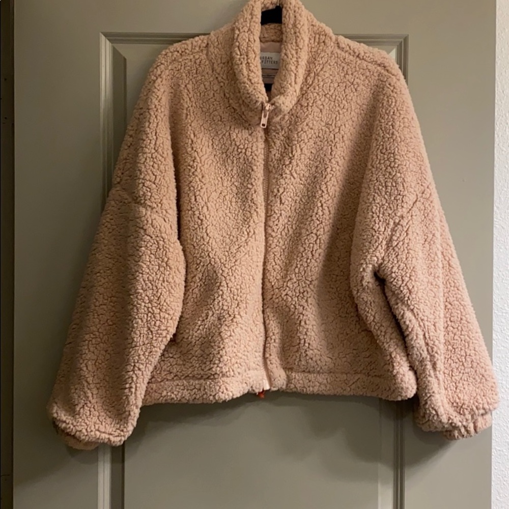 Light pink fuzzy fleece zip up